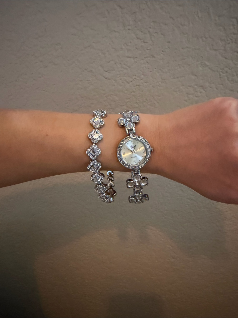 Silver Crystal Women's Bracelet Watch and Matching Bracelet Set
